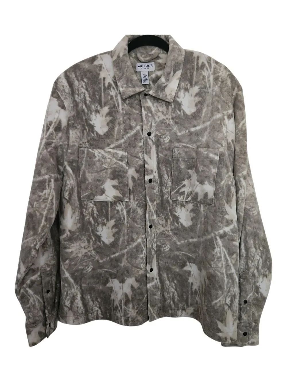 Arizona Jean Company Young Mens Gray Tree Camo Snap Front Fleece Shacket Size XL